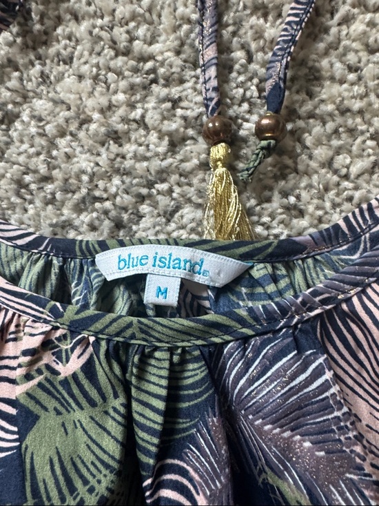 Blue Island Tropical Print Ruffle-Hem Slip Dress/Tunic - multi use sleeves - Picture 2 of 7